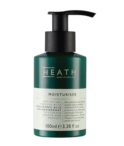 Image of Heath Men’s Face Moisturiser 100ml, Anti-Ageing, Hydrate and Protect Skin from Damage, Fast Acting, Hyaluronic Acid For Soft And Smooth Skin, Gift For Him, Travel Size, Vegan and Cruelty Friendly
