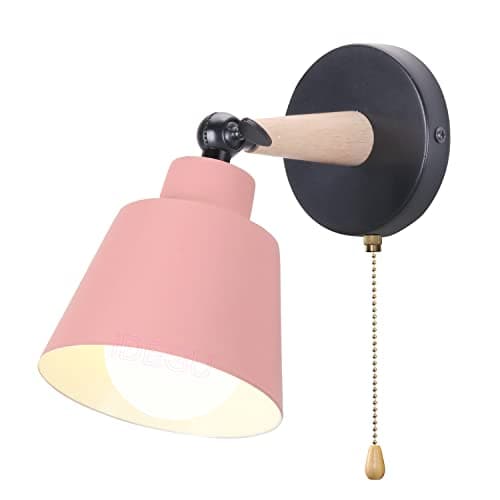 Image of iDEGU Vintage Retro Wall Light E27 Industrial Wood and Metal Adjustable Interior Wall Lamp with Switch Modern for Bedroom, Hallway, Kitchen, Living Room (Pink)