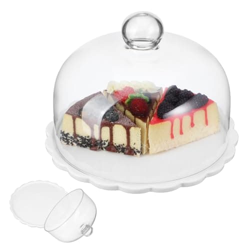 Image of DOITOOL Cake Stand with Glass Dome Lid Ceramic Serving Tray Wedding Cake Display Cheese Platter Cupcake Server Dessert Plate for Birthday Wedding Baby Shower