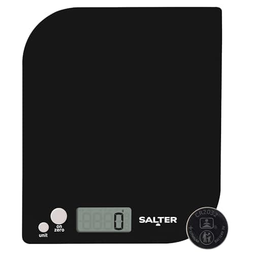 Image of Salter Leaf Digital Kitchen Scales – Electronic Food Weighing Scale for Cooking & Baking, Tare/Zero Function, Measure Liquids, Slim Platform, Metric/Imperial, Precision & Accuracy, 5kg Capacity, Black