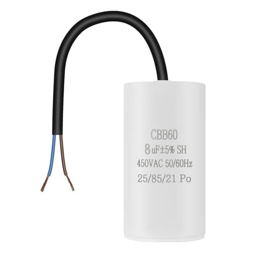 Image of OFFCUP CBB60 8μF Running Capacitor, 450V AC Motor Capacitor, 50/60Hz with Cable for Air Compressor, Cleaning Machine Motor Star