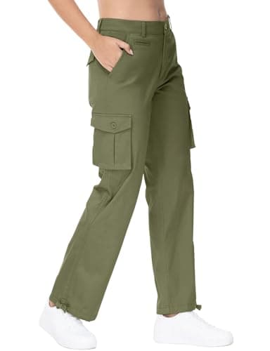 Image of YSENTO Womens Walking Cargo Trousers Lightweight Hiking Trekking Work Outdoor Casual Trousers with Cargo Pockets(Green,S)