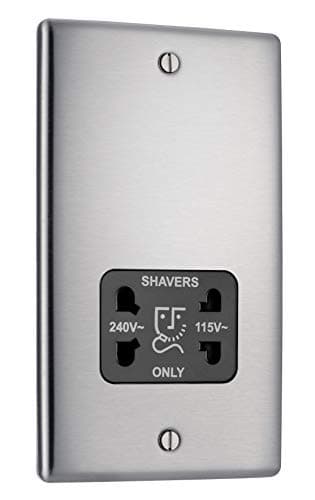 Image of BG Electrical 115-and 240-V Dual Voltage Shaver Socket, Brushed Steel with Black Insert