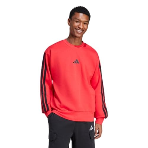 Image of adidas Men's Essentials 3-Stripes Fleece Sweatshirt, Pure Ruby/Black, XS