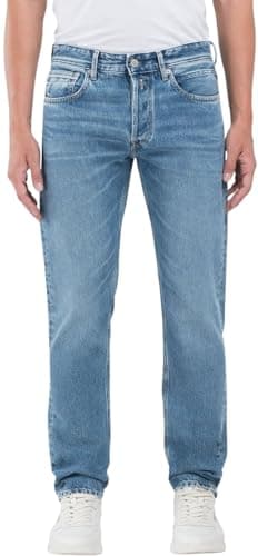 Image of REPLAY Grover Men's Straight Fit Jeans, 009 Medium Blue, 33 W/32 L