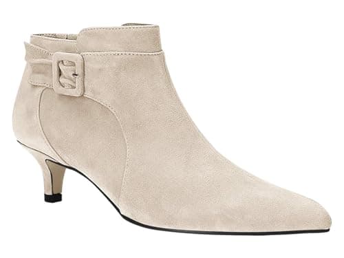 Image of Juliet Holy Womens Pointed Toe Ankle Boots Kitten Heels Faux Suede Booties Side Zipper Dress Shoes, Beige, 5 UK