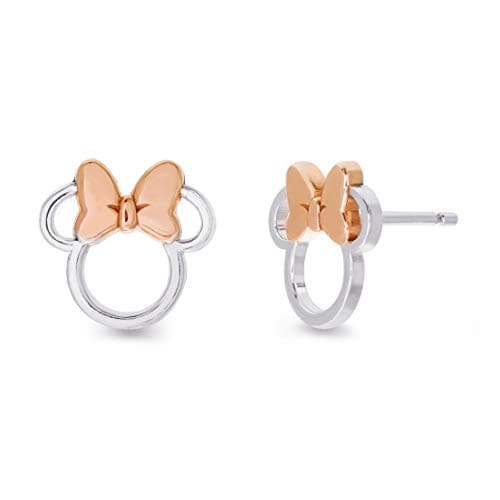 Image of Disney Minnie Two Tone Plated Silhouette Stud Earrings with Rose Gold Bow