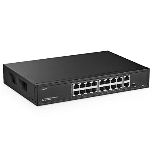 Image of 16 Port PoE Switch, 10/100Mbps PoE+ Ports, 2 Gigabit Ethernet Uplink, IEEE802.3af/at, Max 200W, VLAN & PoE Extend 250m, RackMount Fanless Unmanaged Ethernet Switch