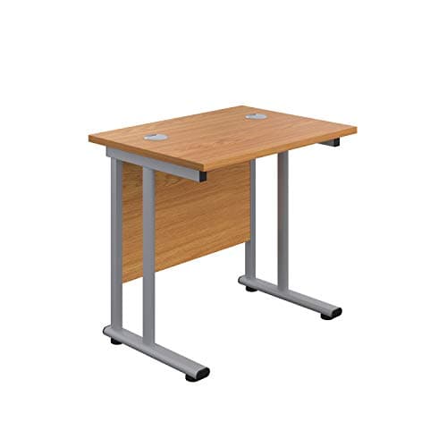 Image of Office Hippo Heavy Duty Rectangular Cantilever Office Desk, Home Office Desk, Office Table, Integrated Cable Ports, PC Desk For Office or Home, 5 Yr Wty - Silver Frame/Oak Top, 80cm x 60cm