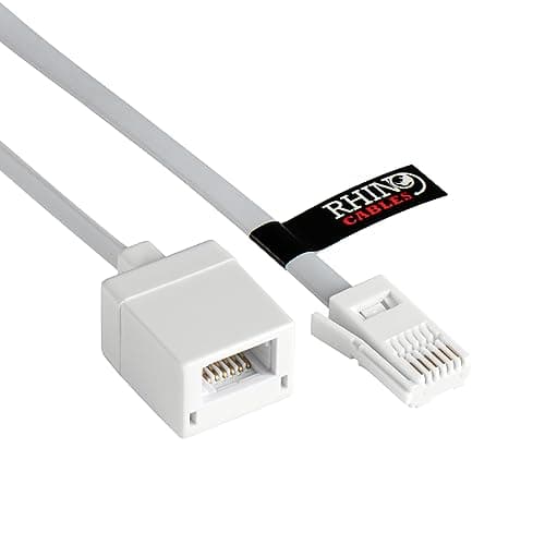 Image of rhinocables BT Telephone Extension Cable, Male Plug to Female Socket Box Lead Wired for UK Landline Phone Cord Extension, Home and Office, Fax, Modem, White (5m)