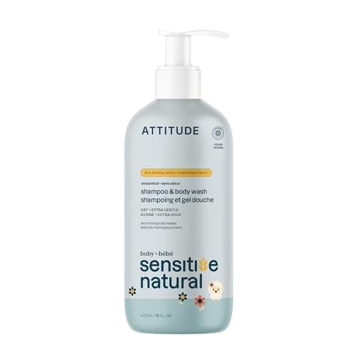 Image of ATTITUDE 2-in-1 Shampoo and Body Wash for Baby with Sensitive Skin with Oat, EWG Verified, Dermatologically Tested, Vegan, Unscented, 473 mL