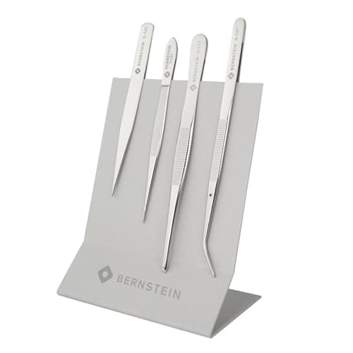 Image of Bernstein Universal Tweezers Set of 4 + Tool Holder | Electronic Repair, Medicine, Jewellery Making, Cosmetics, Crafts, Crafts
