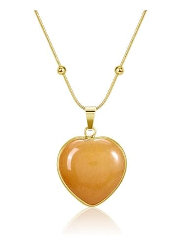 Image of CrystalTears Yellow Aventurine Crystal Heart Necklace for Women, Healing Crystal Heart Stone Pendant Necklace with Gold Snake Chain, Womens Jewellery Valentines Gifts for Her Girlfriend Women Mum