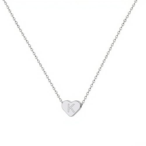 Image of Initial Necklace for Women Dainty Necklace Initial Letter Necklaces Heart Necklace for Women Letter Pendant Charm (Letter K, Silver)