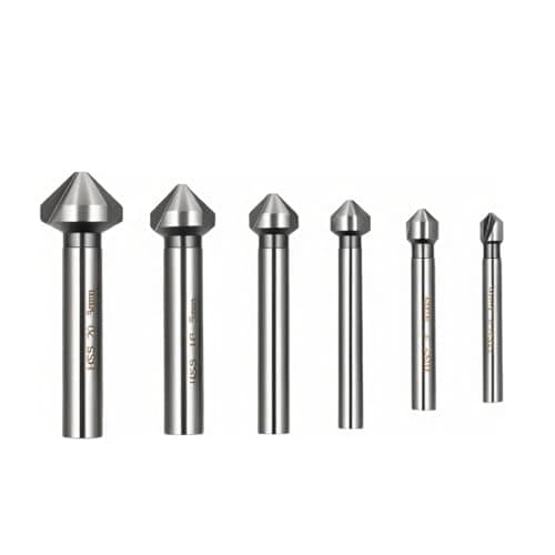 Image of Crozgan 6Pcs Countersinks Bit Set,HSS Steel Countersink Drill Bit,6.3-20.5mm 90° 3-Flute Countersink Deburring Tools for Copper,Iron,Steel,Plastic