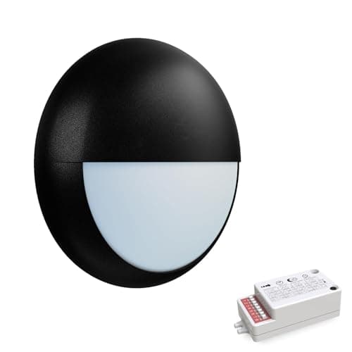 Image of paul russells LED Ceiling & Wall Light Slimline Bulkhead, Adjust 12W/16W/20W - 120Lm/W, 3CCT 3000K/4000K/6500K, IP65, Eyelid Black Bezel, Modern Security Sensor Light for Commercial, Hallway, Outdoor