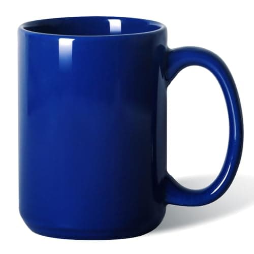 Image of 16 OZ (450ml) Porcelain Coffee Mug, Smilatte Classic Blank Ceramic Cup with Large Handle for Tea Latte Cappuccino, Blue
