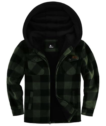 Image of JACKETOWN Boys Fleece Jacket Kids Winter Warm Zipper Hoodie Plaid Sherpa Lined Sweatshirt Casual Hoodie for Boys Girls Age 6-15 Years
