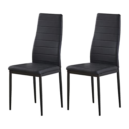 Image of BonChoice Black PU Leather Dining Chairs Set of 2 High Back with Metal Legs for Dining Room Kitchen, Side Chairs for Restaurant Office Meeting Home/Commercial (2, Black Faux Leather)