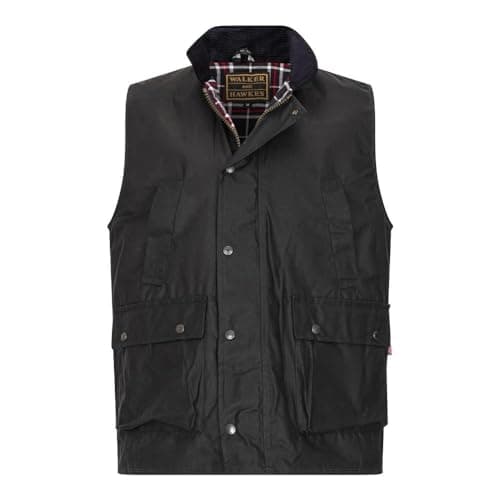 Image of WALKER AND HAWKES - Men's Winchester Multi Pocket Waxed Cotton Gilet Outdoor Camping Waistcoat Hiking Travelling Jacket - Navy - X-Large
