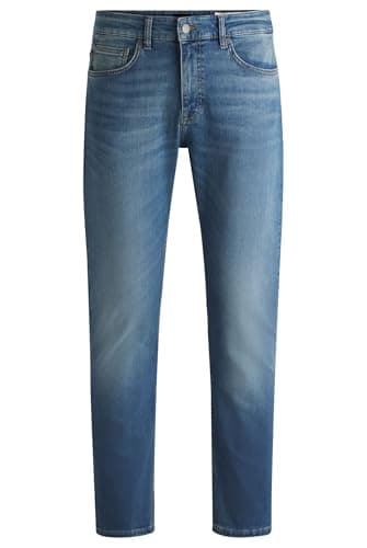 Image of BOSS Mens Delaware BO Delaware Blue Slim-fit Jeans in Soft-Motion Denim