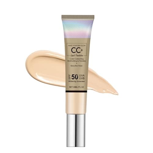 Image of Hydrating CC Cream Foundation Tinted SPF50 Colour Correcting Foundation Full Coverage Lightweight Makeup CC Cream Tinted Moisturiser Long Lasting Natural Finish Base Cream for Even Skin Tone Daily Use