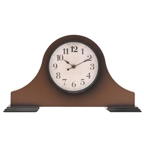 Image of Woodhouse & Mitchell Vintage Mantel Clock – 36cm Wood-Effect Mantle Clock, Silent Non-Ticking Quartz Fireplace Clock, Classic Retro Shelf Clock for Living Room, Bedroom or Hallway (Walnut Effect)