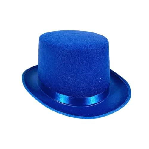 Image of Top Hats for Adults Carnival Magician Hat with Satin Band Autumn Adult Trilby Hat Solid Color Festival Hats Retro Country Style Tophat Gentleman Costume Accessory Tuxedo Deluxe (One Size) Blue