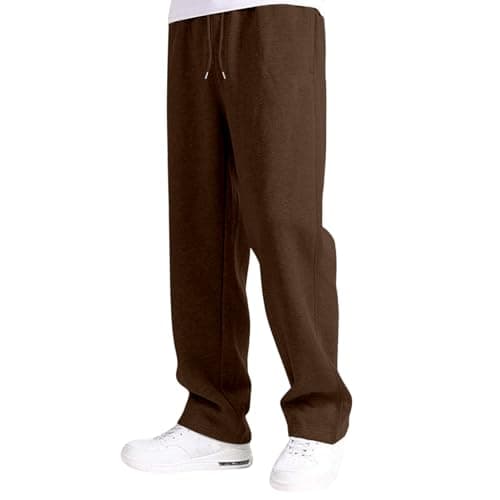Image of Joggers for Men UK Tracksuit Jogging Bottoms Straight Leg Open Hem Joggers Uncuffed Elastic Waist Drawstring Sweatpants Workout Gym Track Pants Casual Fleece Winter Trousers Brown L