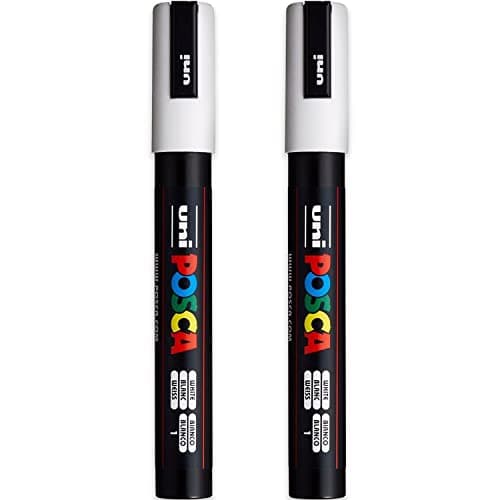Image of Posca PC-5M Paint Marker Art Pens - 1.8-2.5mm Nib - White Ink - Pack of 2