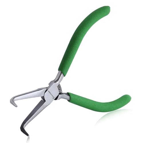 Image of SPEEDWOX Mini Needle Bent Nose Pliers with Teeth 5" 45 Degree Bent Long Nose Serrated Jaw Pliers Needle Detacher Pliers Fishing Tools Precision Pliers for Making