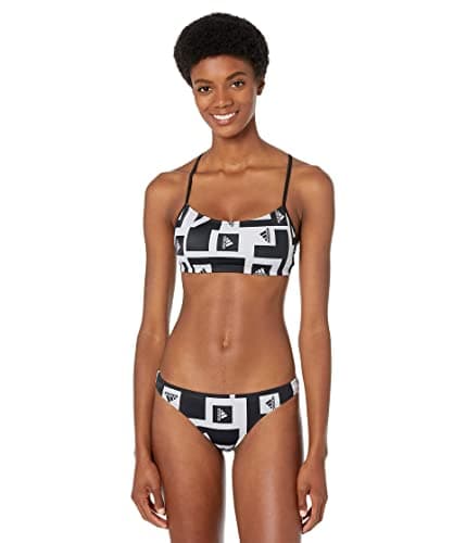 Image of adidas Women's Standard Logo Graphic Bikini, Black/Halo Silver, Medium