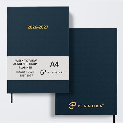 Image of Pinnora A4 Navy Blue Academic Diary 2026-2027 Week to View, Hard Cover, August - July Dated Academic Planner, Ideal Student & Teacher Planner 2026-27, University, Revision, Study, To-Do Lists