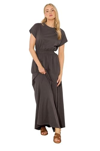 Image of Long Tall Sally - LTS Tall Brown Jersey Shirred Waist Cotton Maxi Dress - Women's