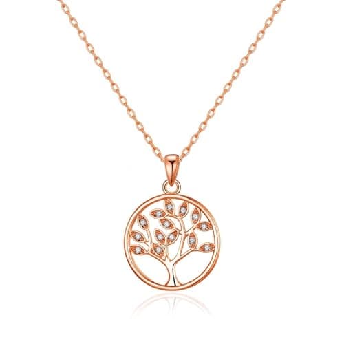 Image of Philip Jones Rose Gold Plated Tree of Life Necklace Created with Zircondia® Crystals