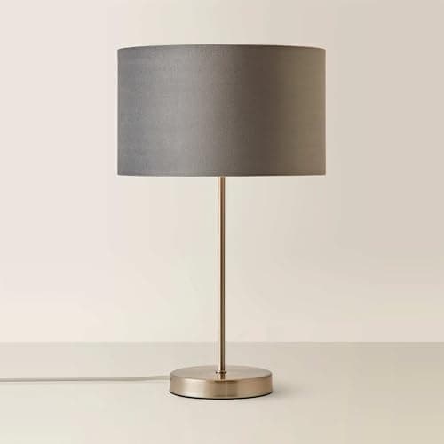 Image of ValueLights | Modern Single Stem Brushed Chrome Table Lamp with a Grey Velvet Drum Shade | Table Lamps, Home Décor & Improvement Essential