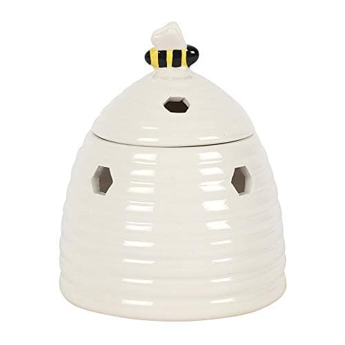 Image of Whimsical White Beehive Oil Burner - 14cm x 11cm (1 Pack) - Adorable Ceramic Design with Sweet Bee Accent - Suitable for Fragrance Oils and Wax Melts