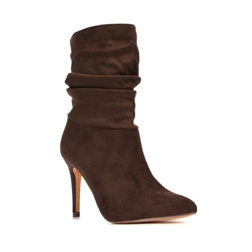 Image of ESSEX GLAM Womens Stiletto Ankle Boots Ladies Slouched High Heel Pointed Toe Daytime Booties Size 3-8 (Chocolate Faux Suede, 5, UK Footwear Size System, Adult, Women, Numeric, Medium, 5)