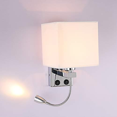 Image of ALLOMN Bedside Wall Light, LED Reading Wall Lamp Modern Polished Chrome Walls Sconce with Adjustable Gooseneck Spotlight, Double Switches with USB Port to Charge E27 (One Light, No USB, 1 PCS)