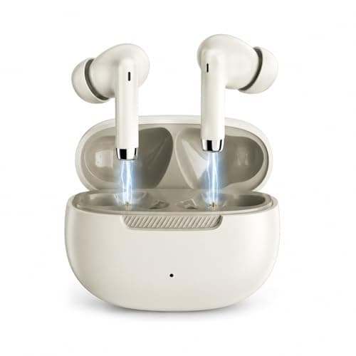 Image of PWTEK Wireless Earbuds Bluetooth 5.4, Beige Wireless Headphones with HiFi Stereo Deep Bass, 42H Playtime, IPX7 Waterproof Ear Buds, Touch Control, USB-C Fast Charging, In-Ear Earphones