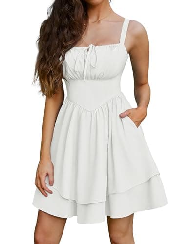 Image of SCARLET DARKNESS Women Summer Mini Dresses Spaghetti Strap Corset Dress Beach Sundress Victorian Milkmaid Dress White S
