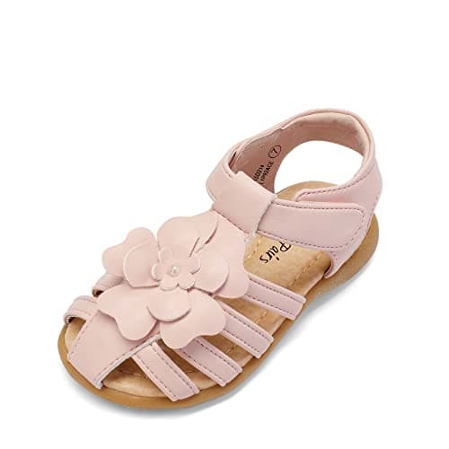 Image of DREAM PAIRS Girls Closed-Toe Flower Summer Dress Sandals Shoes for Toddler/Little Kids,Size 4 Toddler,Pink,KSD214