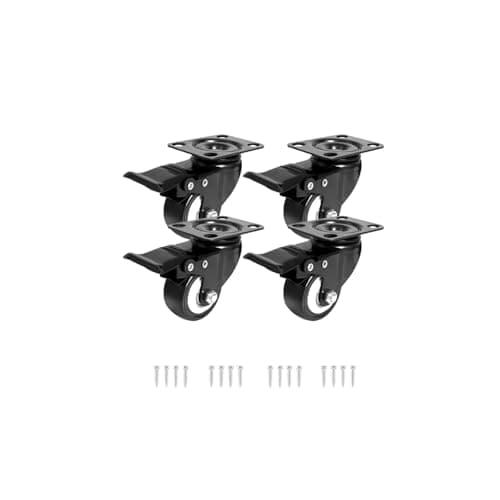 Image of Heavy Duty Swivel Castor Wheels, 50mm Black Rubber, Set of 4 with Brakes and Screws, 200kg Load Capacity, Silent Moving Furniture Wheels
