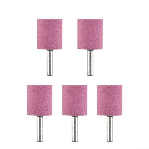 Image of Linnkyfloa Abrasive Mounted Stone Set 5pcs with 6mm Shank Cylinder Heads Chrome Corundum for Rotary Tool Grinding and Polishing on Metal Wood Jade(6x20)