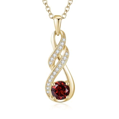 Image of LOCIBLO January Birthstone Necklaces for Women 925 Sterling Silver Infinity Pendant 18K Gold Plated Red Created Garnet Necklace Jewellery for Her, 16"+2"
