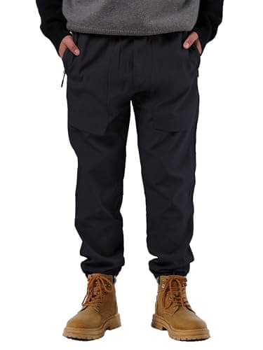Image of SERENYOU Waterproof Hiking Trousers Boys Softshell Elastic Waist Pants Kids Trekking Joggers Black 13-14 Years (Manufacturer's Size: 170)
