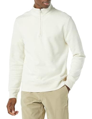 Image of Amazon Essentials Men's Regular Fit Long-Sleeve Quarter-Zip Casual Smart Pullover Fleece Sweatshirt, Off-white, M