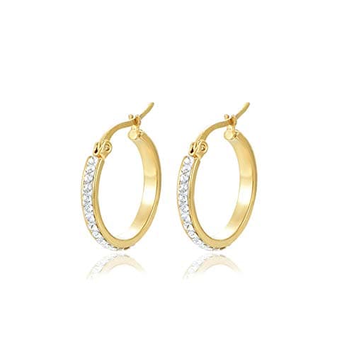 Image of Yumay 9CT Yellow Gold Plated Round Hoop Earrings With White Crystal for Women and Girls(20MM)