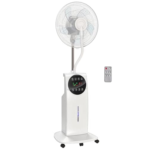 Image of HOMCOM Pedestal Fan with Water Mist Spray, Spray Misting Fan with Oscillation, Tilt Head, 3 Speeds, 3 Modes, Adjustable Mist, 3.1L Water Tank, Timer for Home, 135 cm, White