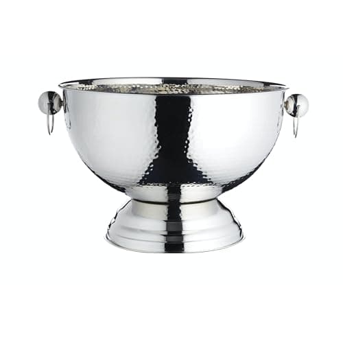 Image of BarCraft Hammered Stainless Steel Champagne bucket, beer, drinks and wine cooler, 37x25cm, Gift Tagged, Silver